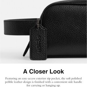 Coach black leather zip top Dopp travel kit bag BNWT